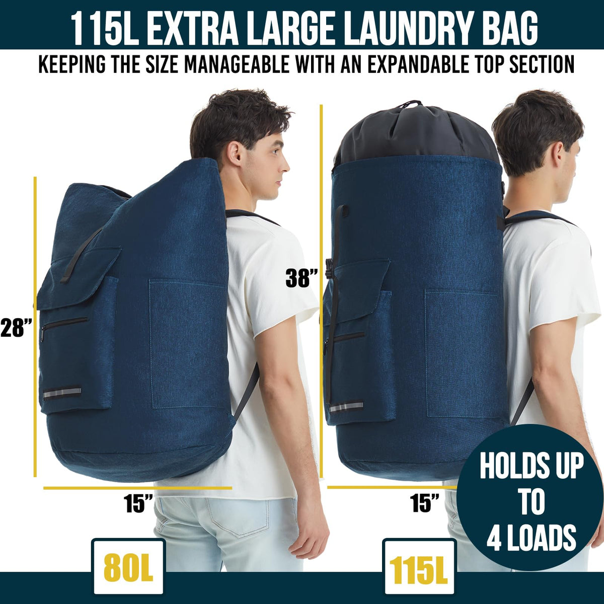 Quovexa laundry bag expandable top for extra capacity during peak washing days