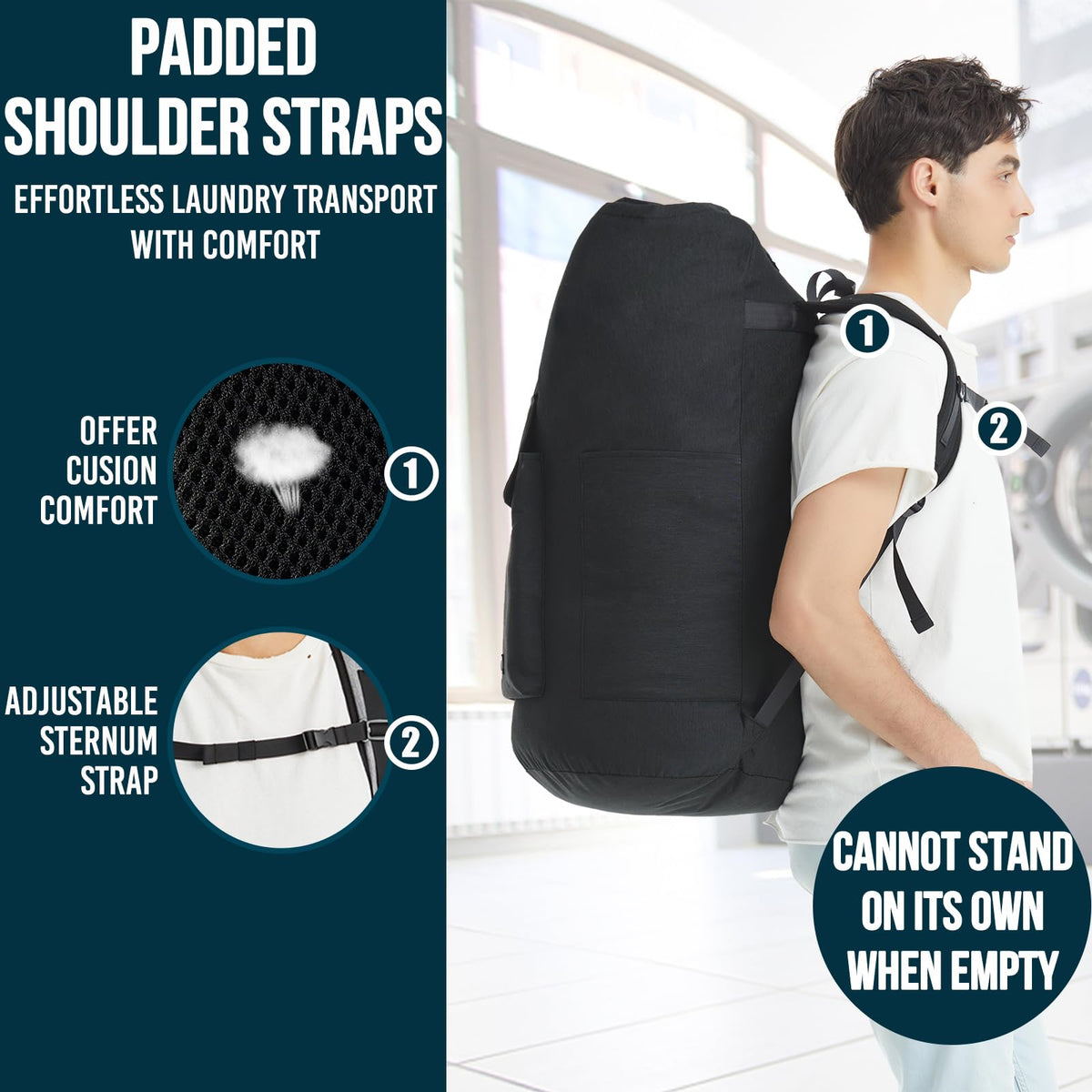 Quovexa XL laundry bag reinforced 900D fabric for durability.