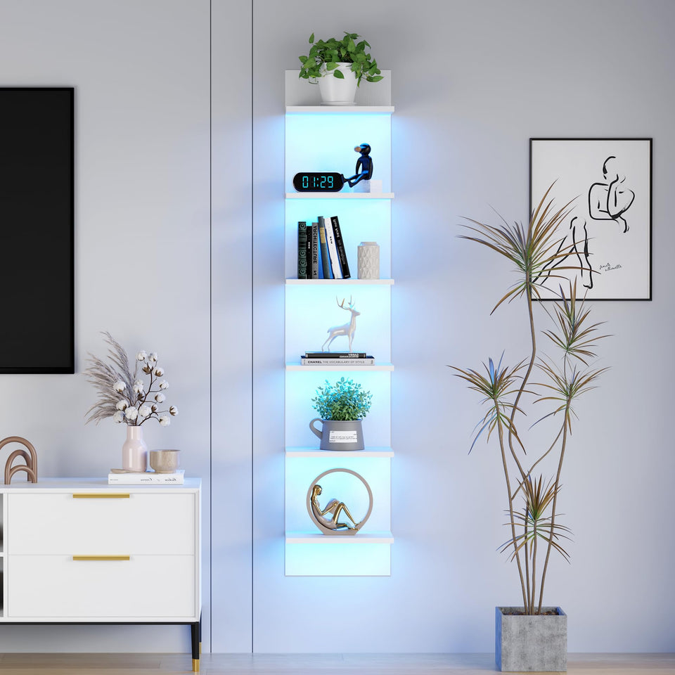Qupui 6-Tier wall shelf setup saves floor space with six sturdy levels.