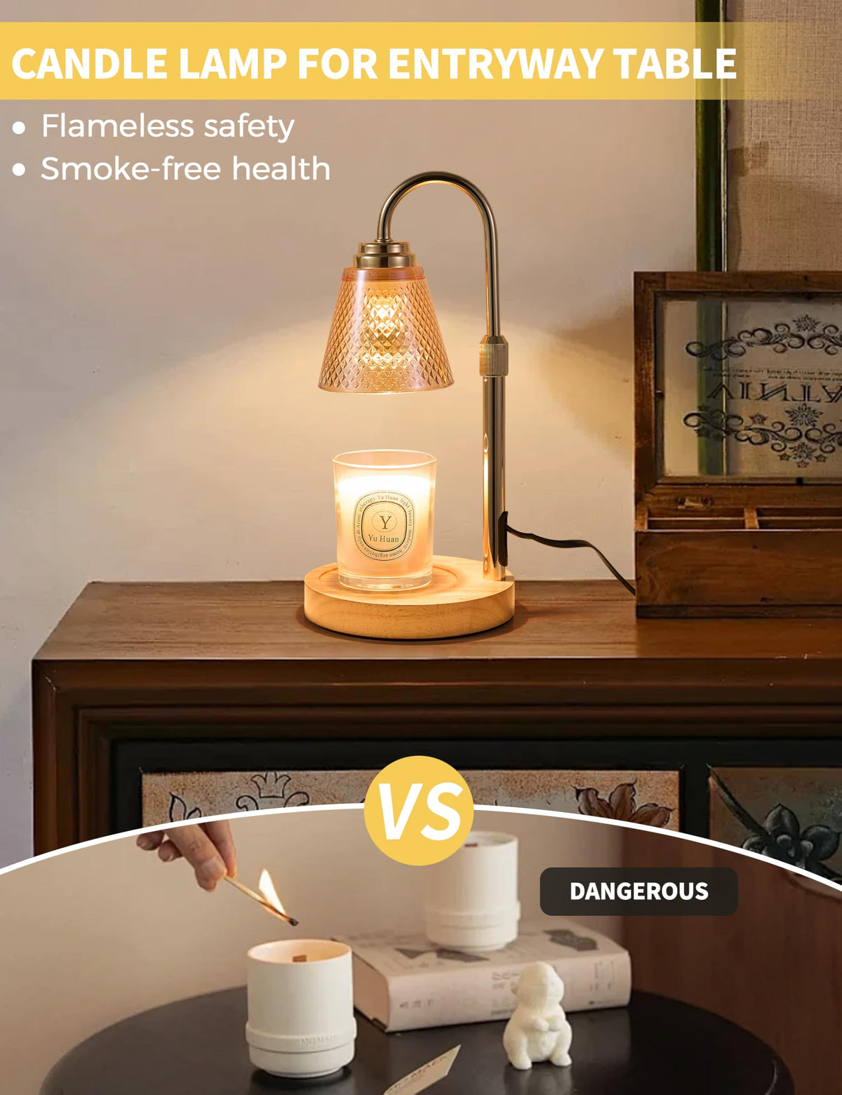 QUTADI lotus-design candle warmer highlights cozy room ambience.