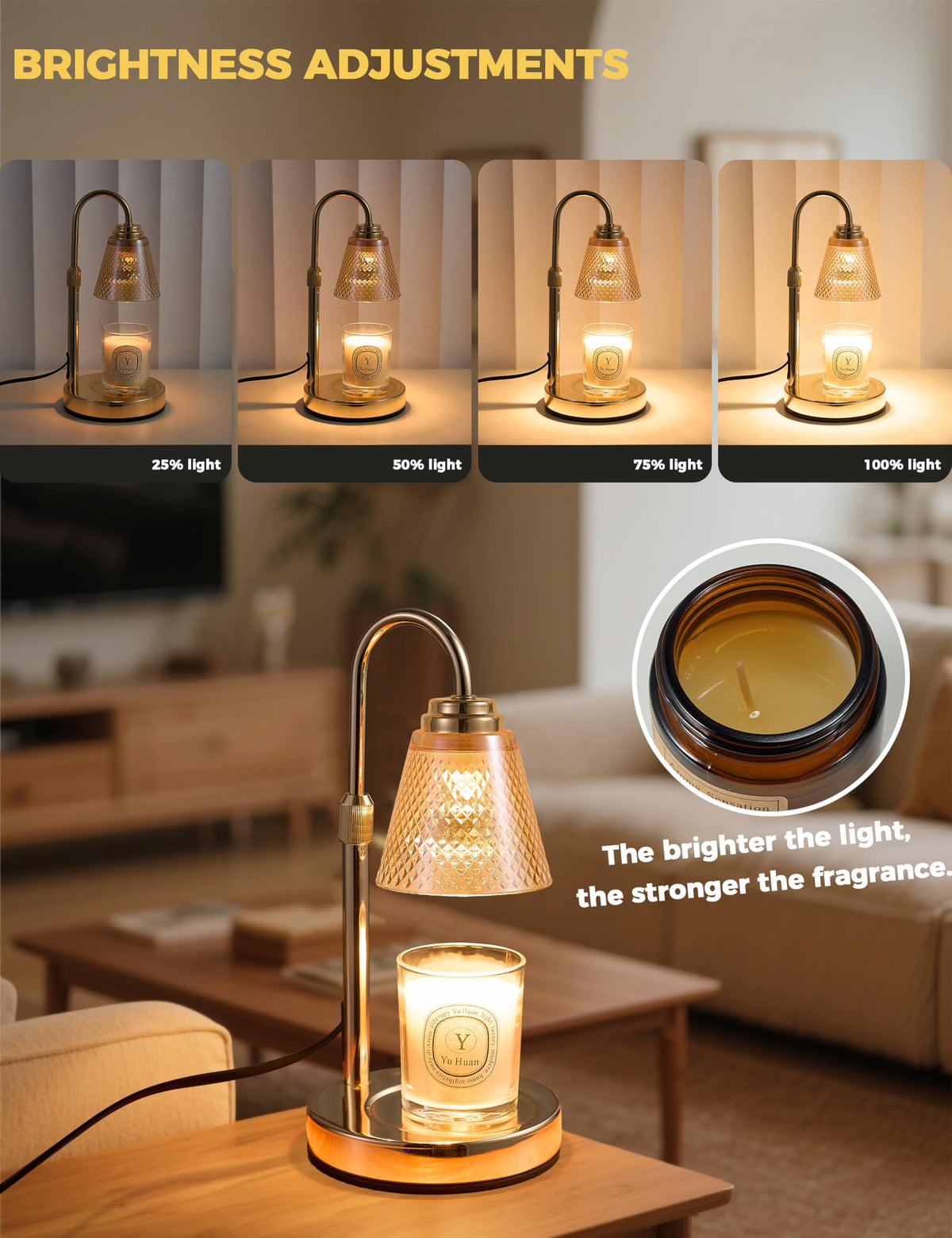 QUTADI two-bulbs candle-warmer shows extended scent diffusion and efficient wax melt.