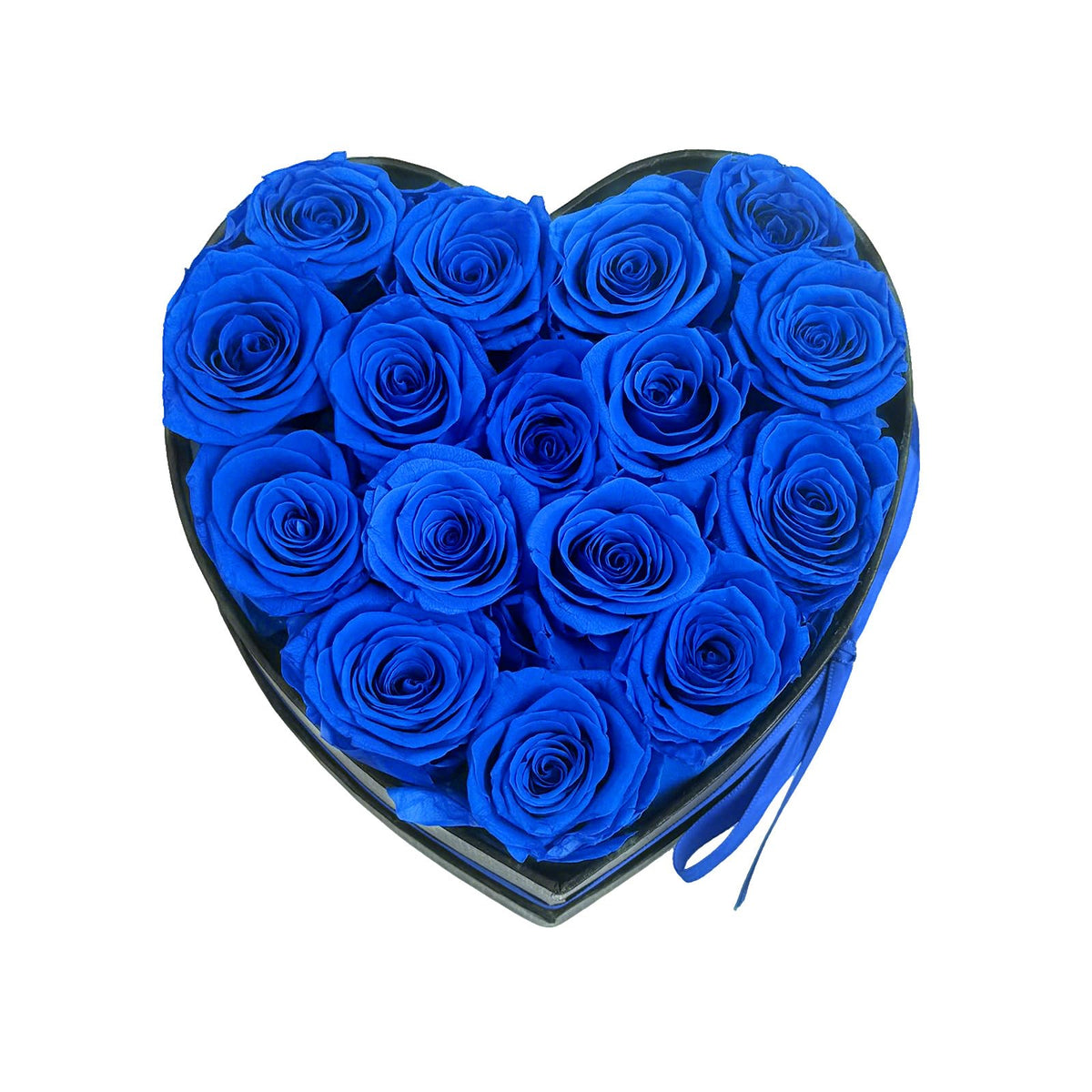 Blue preserved roses 16 roses closeup showing natural petal texture