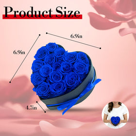Front view of blue preserved roses box by Qutawua, lasting romantic gesture