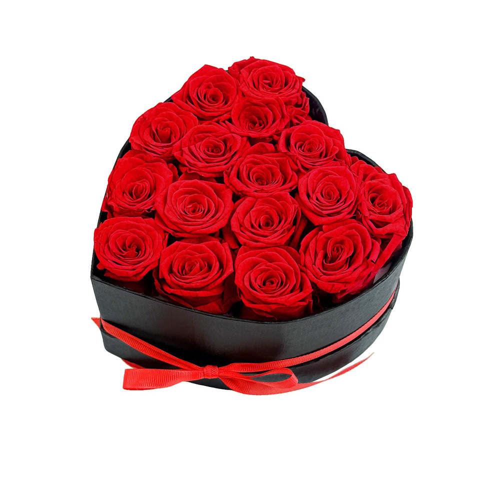 Qutawua preserved roses heart box with 16 red blooms for lasting romance