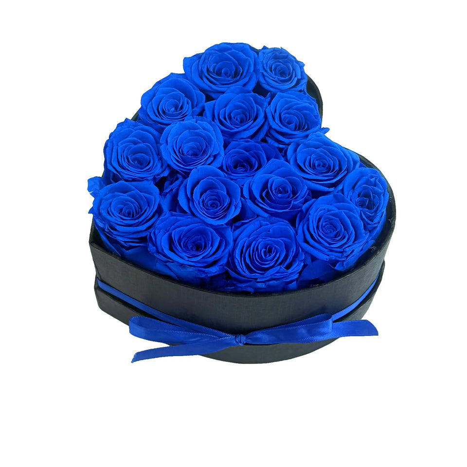 Qutawua preserved roses heart box blue with 16 roses, elegant keepsake gift idea