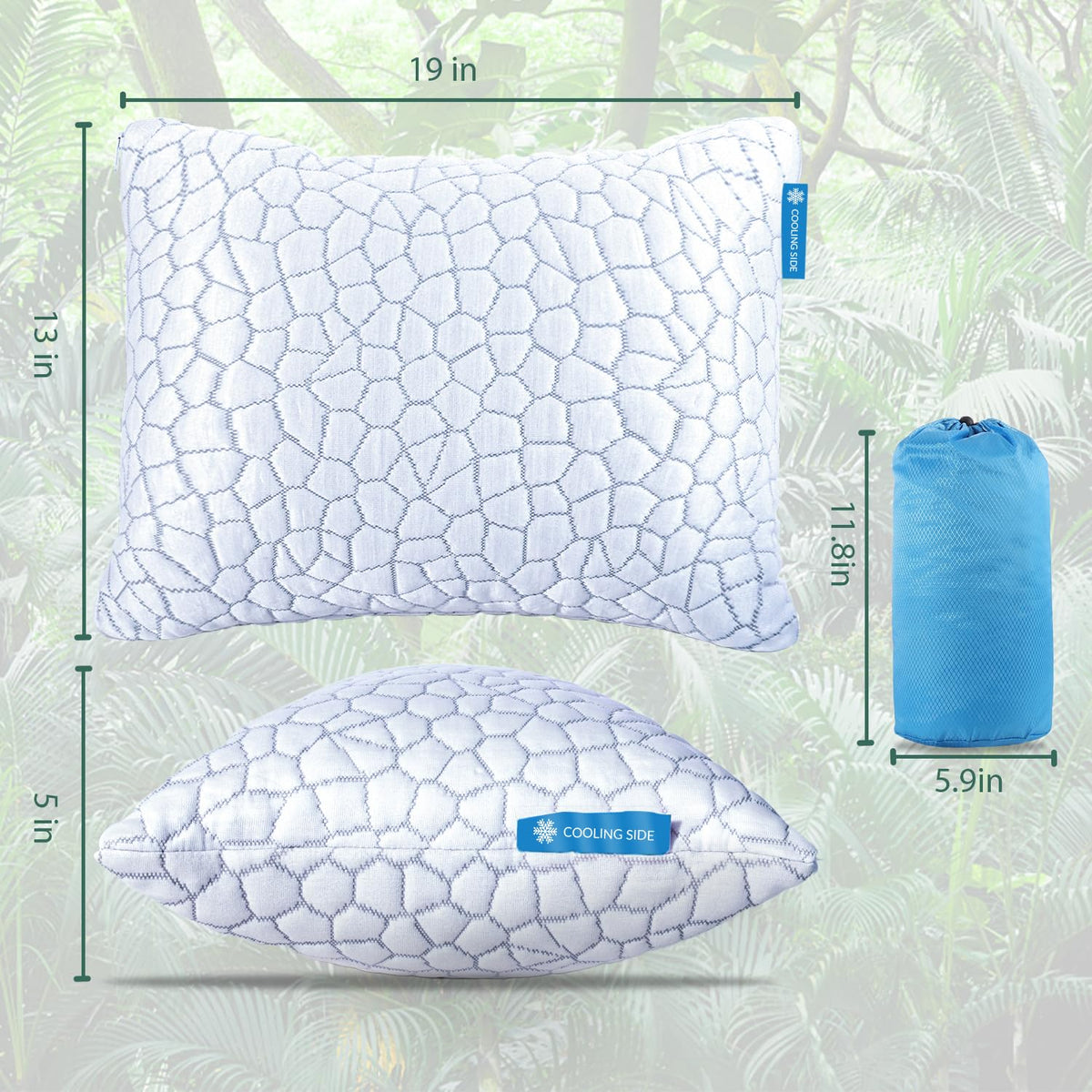 QUTOOL camping pillow with travel storage bag demonstrates portable comfort on the go