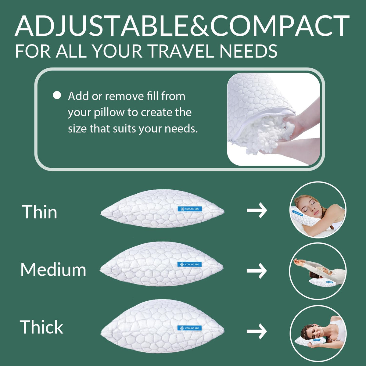 QUTOOL cooling pillow size 19x13x5 inches for travel-friendly packing