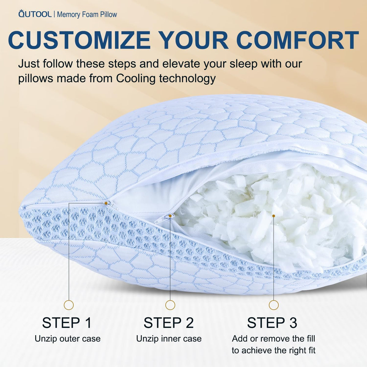 QUTOOL shredded memory foam core promotes airflow and supportive comfort.