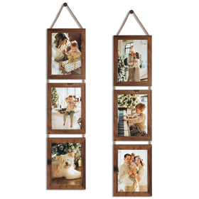 QUTREY 5x7 collage frame rustic walnut finish hanging on wall for multi-photo display