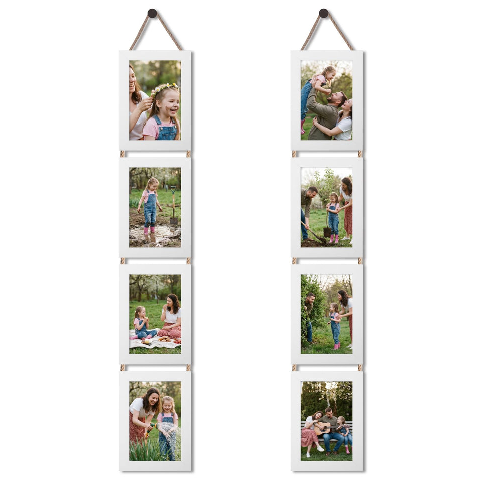 QUTREY white 4x6 collage frame set on wall showing eight-photo vertical layout for memories.