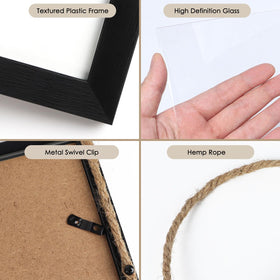 QUTREY textured black frames protect memories with lightweight, durable plastic.