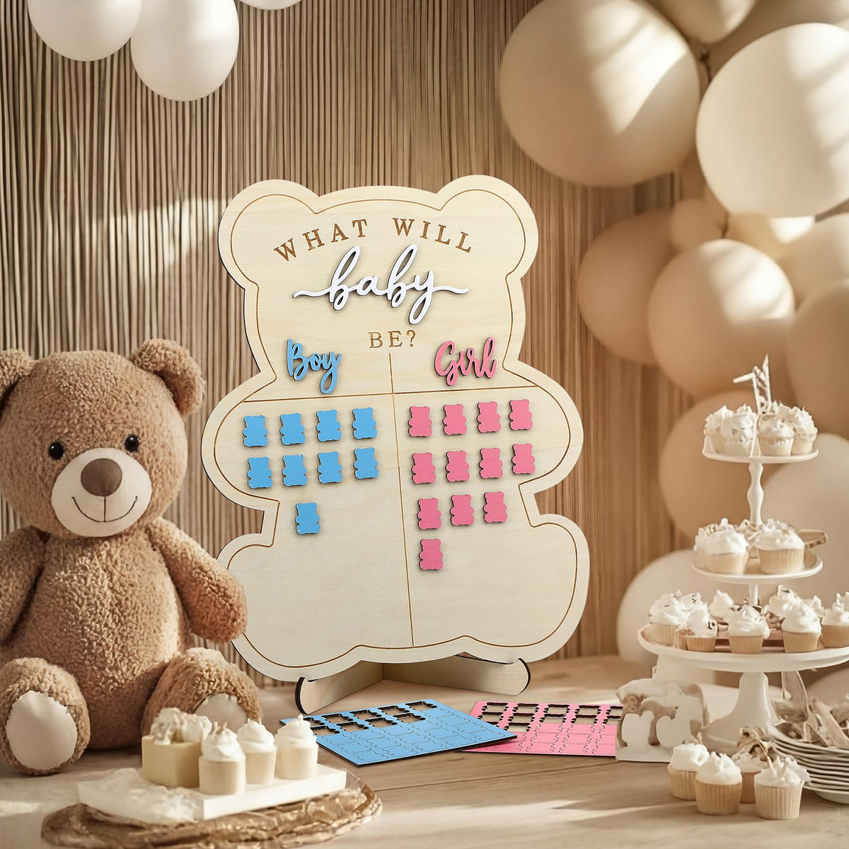 Pink and blue voting icons with self-adhesive backs for effortless guest participation.