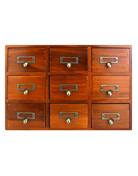 Vintage-inspired storage solution for living room and study surfaces.
