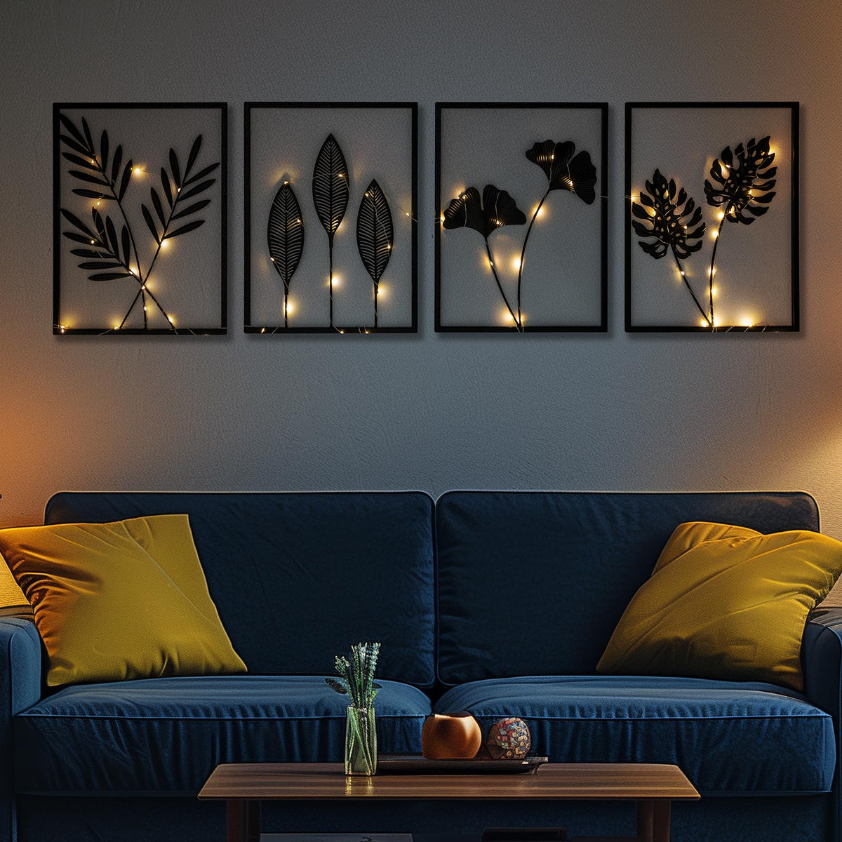 QXSXKJ black metal wall decor four-piece set for modern living rooms.