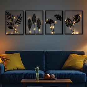 QXSXKJ black metal wall decor four-piece set for modern living rooms.