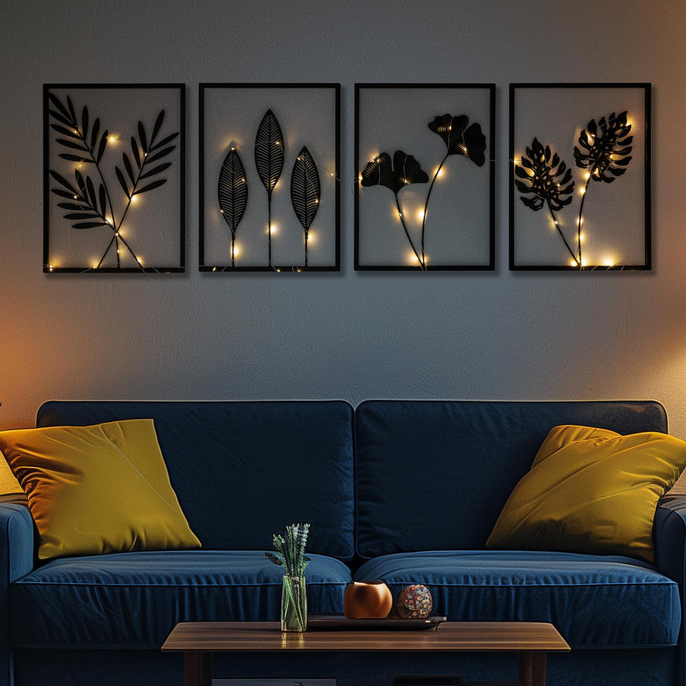 QXSXKJ black metal wall decor four-piece set for modern living rooms.