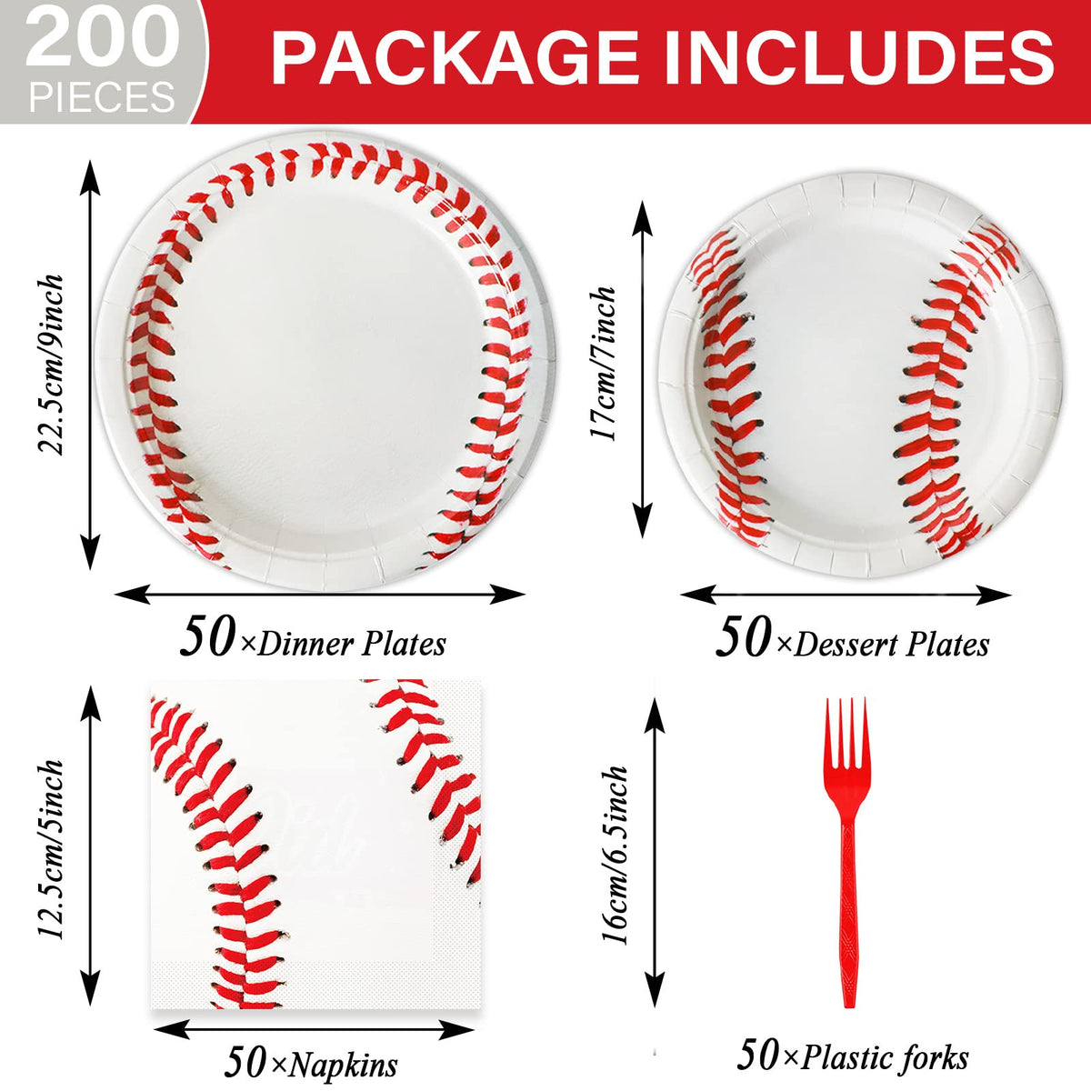 Qyeahkj baseball dessert plates (7 inch) for sweet snacks and treats.