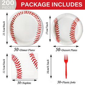 Qyeahkj baseball dessert plates (7 inch) for sweet snacks and treats.