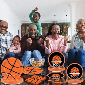 Qyeahkj basketball-party-tableware—complete set to create a cohesive sports party tablescape.