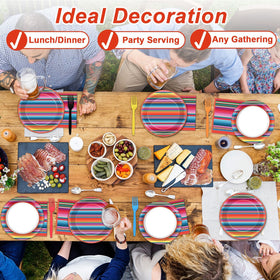 Qyeahkj party setup featuring plates and napkins for Mexico-themed celebrations.