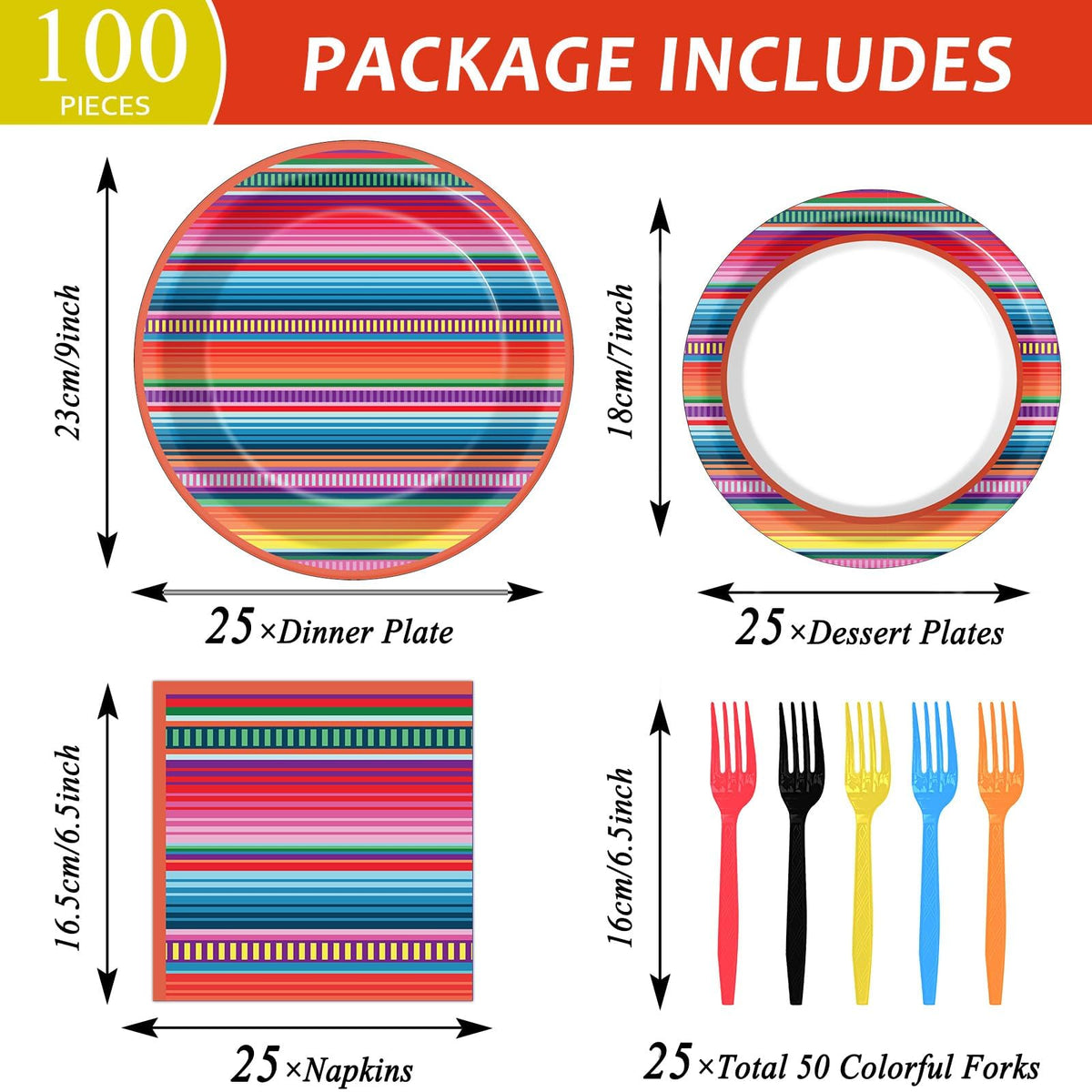 Qyeahkj Mexican fiesta 7-inch plate complements main courses with vibrant striped design.