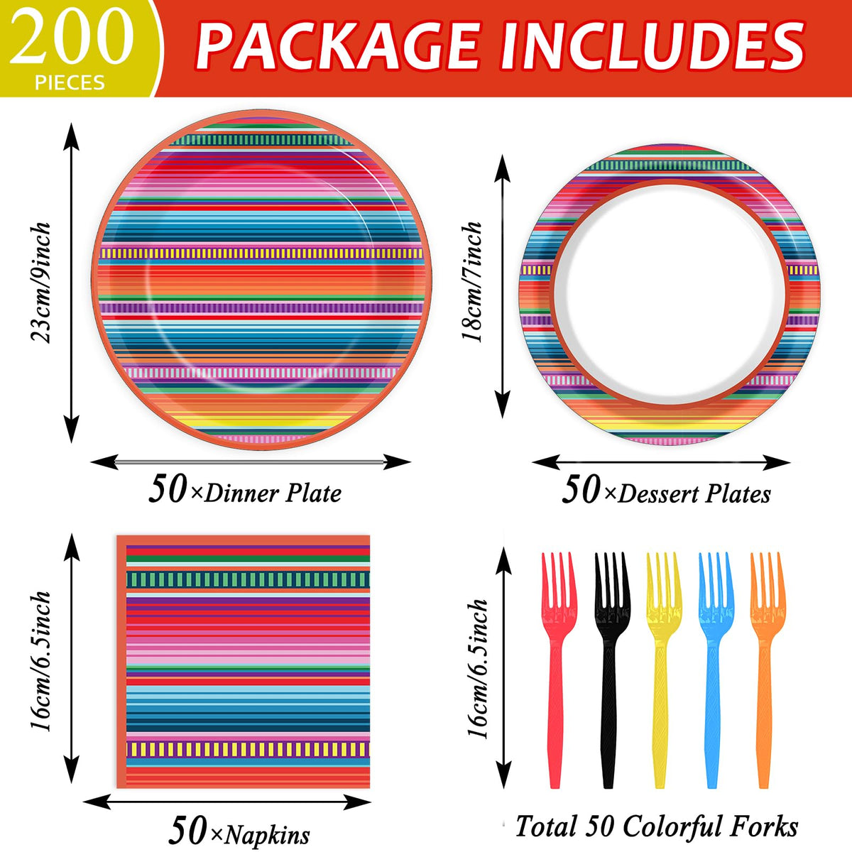 Qyeahkj Mexican party plates 7in for desserts and small servings