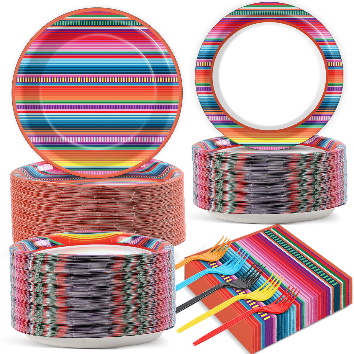 Qyeahkj Mexican party plates 9in with vibrant taco theme, ideal for festive meals