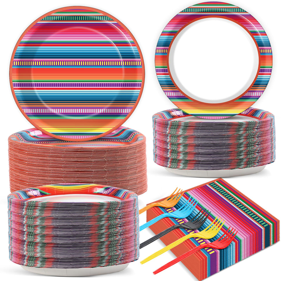 Qyeahkj Mexican party plates 9in with vibrant taco theme, ideal for festive meals