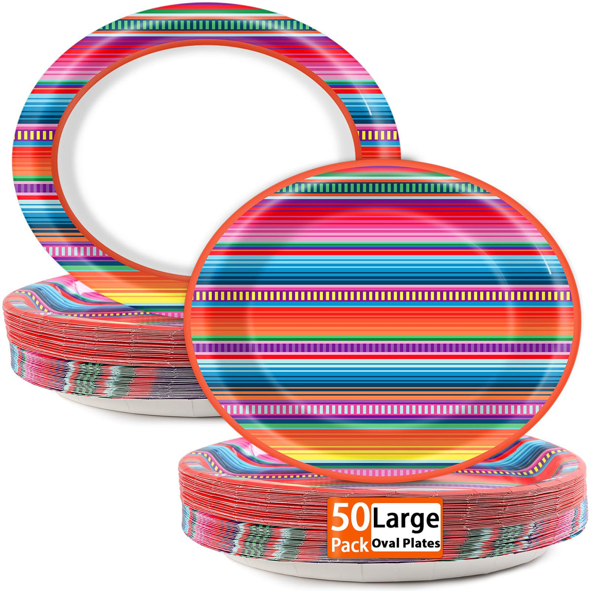 Qyeahkj Mexican Serape plates, top view, 11-inch dinner plates for gatherings.