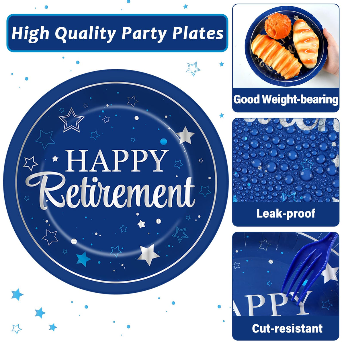 Qyeahkj retirement napkins blue coordinate with tableware for quick cleanup.