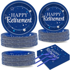 Qyeahkj retirement plates 9-inch silver blue for elegant serving, ideal for a 50-guest celebration.