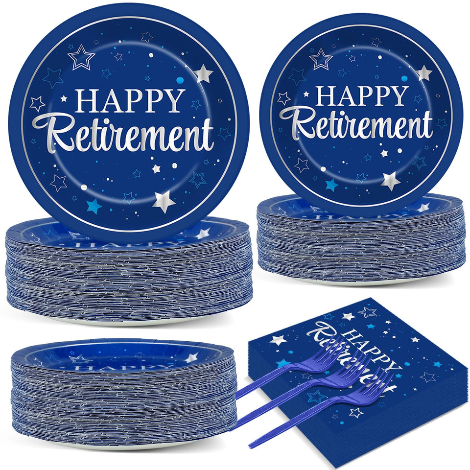 Qyeahkj retirement plates 9-inch silver blue for elegant serving, ideal for a 50-guest celebration.