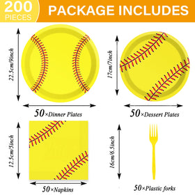 Qyeahkj softball dessert plates 7in with bold print.