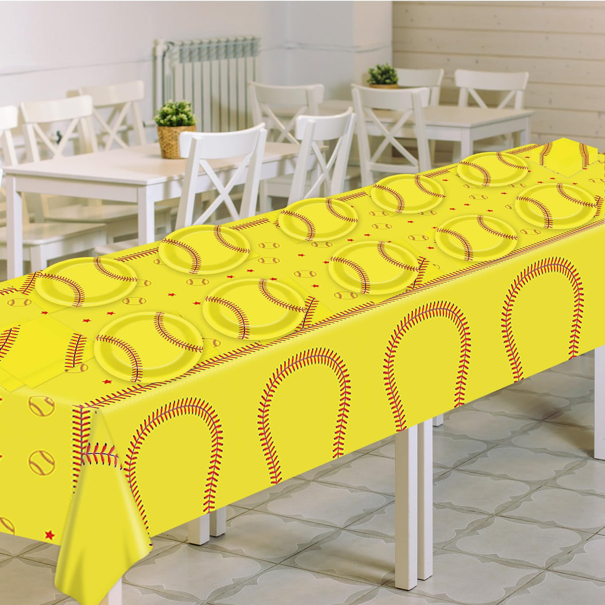Qyeahkj softball table setup demonstrates quick, mess-free entertaining.