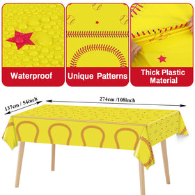 Qyeahkj softball tablecloth 108x54in protects surfaces during party setups.