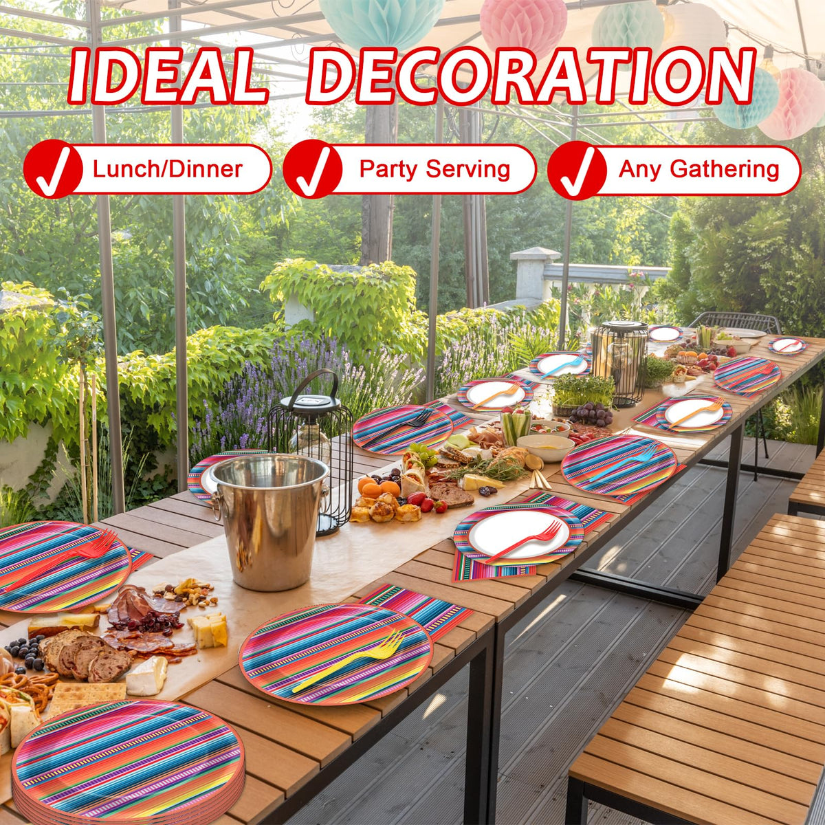 Qyeahkj vivid stripe design plates, lively fiesta atmosphere at gatherings