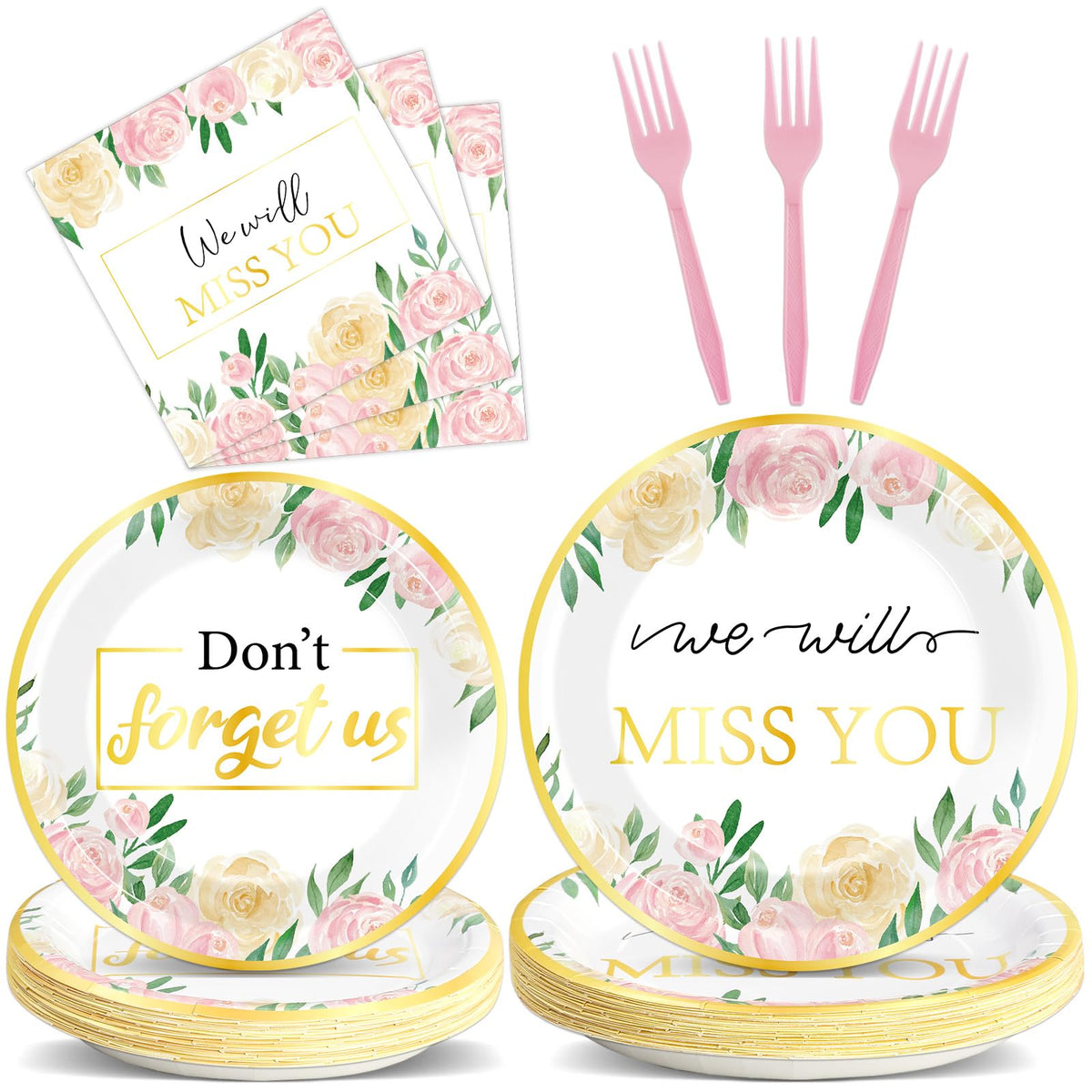 Qyeahkj We Will Miss You 9-inch floral plates for easy party cleanup