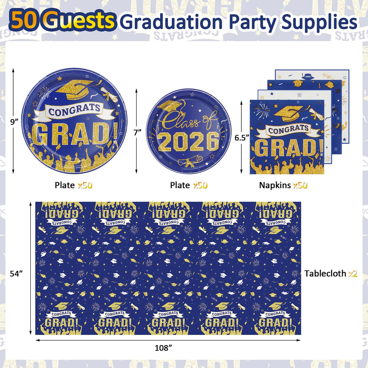Qyntelix graduation plates 7-inch design enhances dessert service with elegant blue-gold accents
