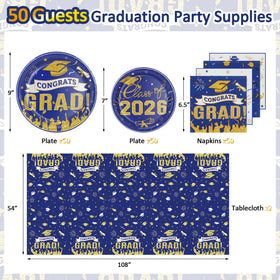 Qyntelix graduation plates 7-inch design enhances dessert service with elegant blue-gold accents