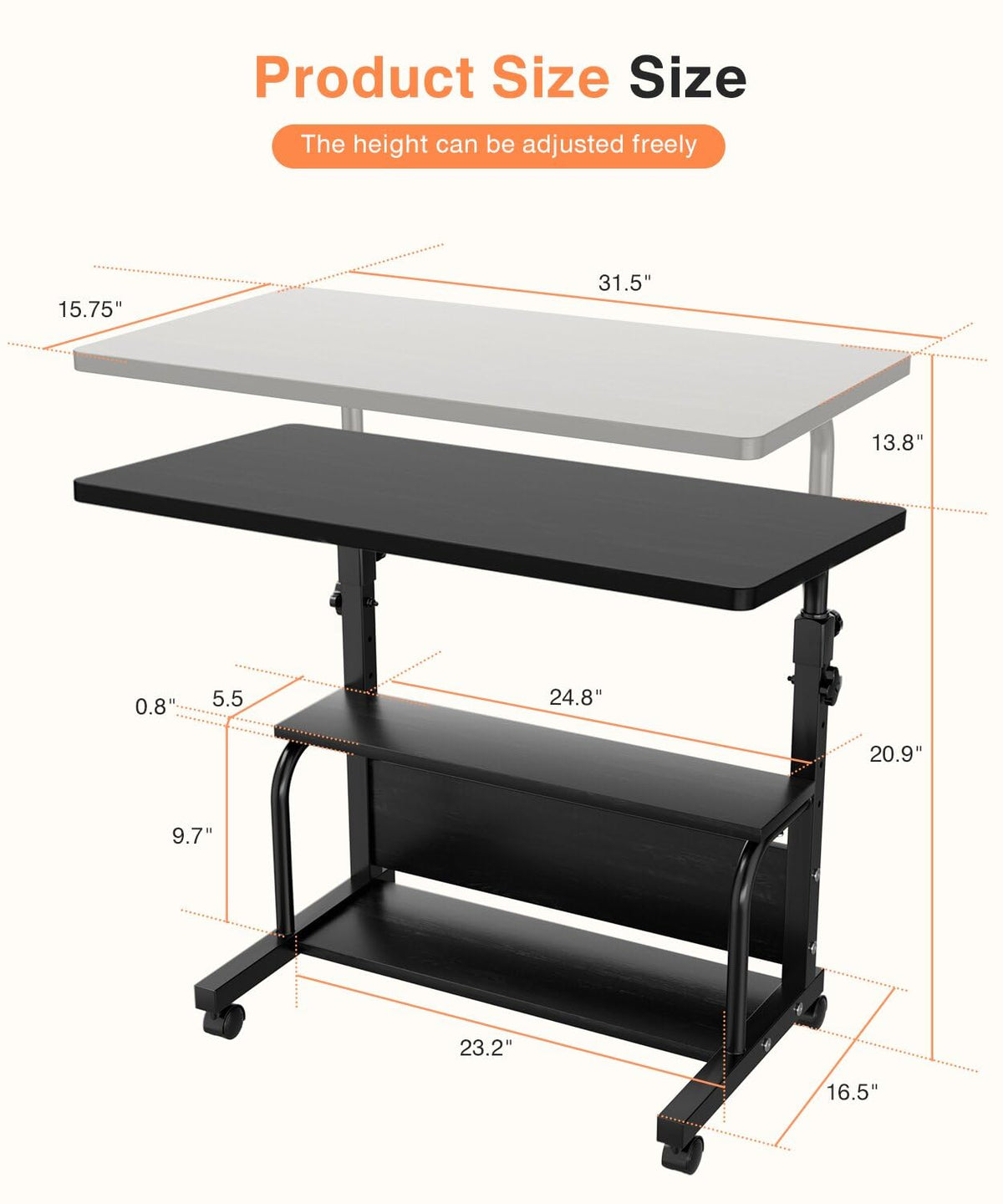 QZMDSM adjustable height mechanism enables quick setup for standing or sitting.