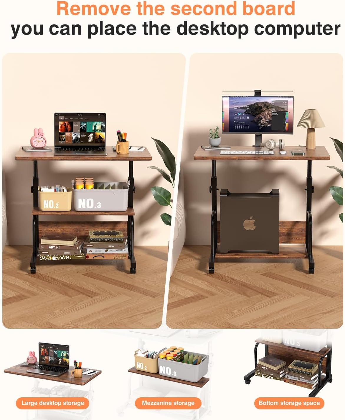 QZMDSM movable desk with rollers enhances mobility.