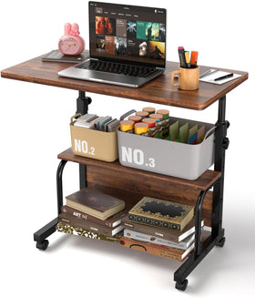 QZMDSM portable rolling desk on wheels in a compact room for flexible workspace.