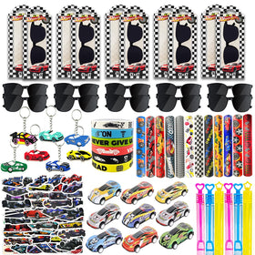 QZYCMHOO Race Car Party Favors Set packaging showcasing colorful contents for party favors