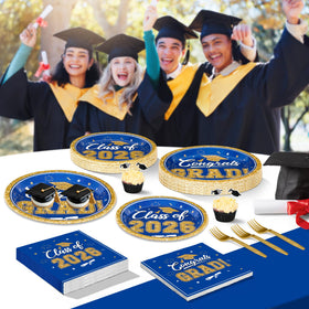 QZYL blue-gold grad table decorations to elevate party presentation