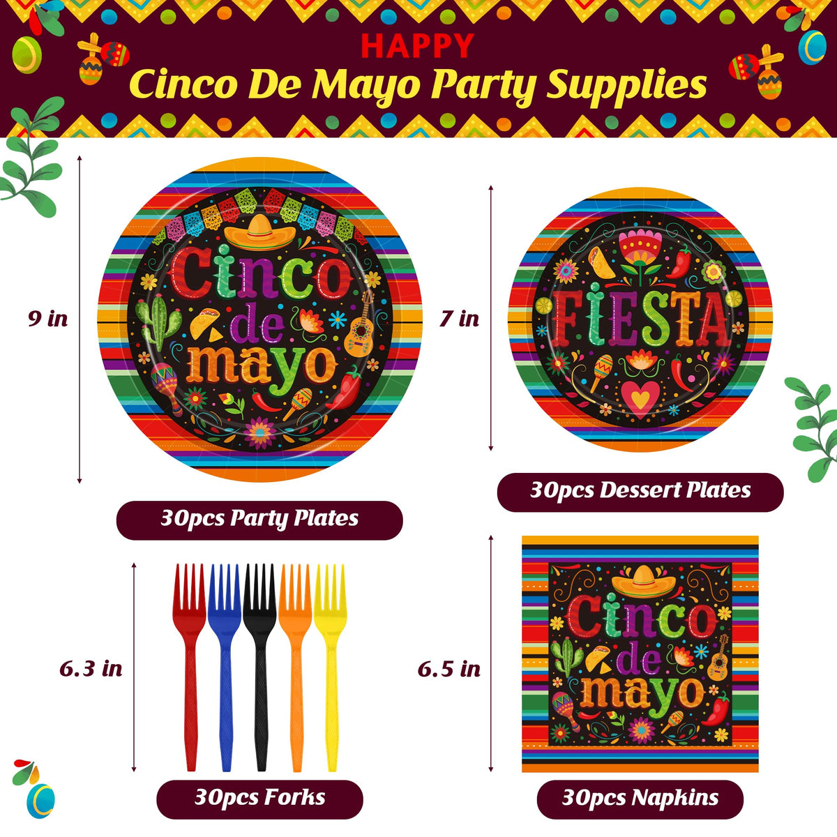 QZYL Cinco De Mayo dessert plates 7inch add color while minimizing cleanup