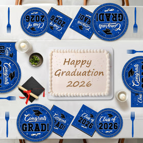 QZYL Congrats Grad 2026 blue banner complements the theme