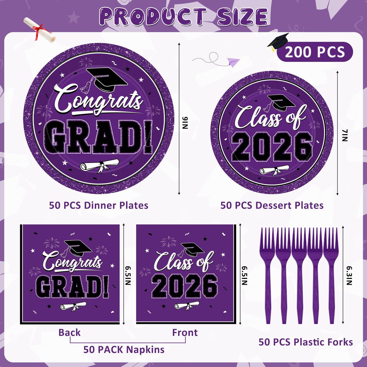 QZYL graduation dessert plates 7-inch purple, festive and practical for serving treats.