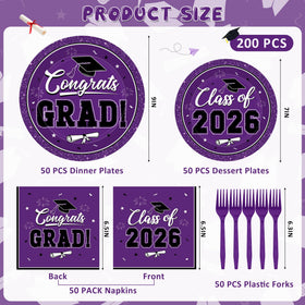QZYL graduation dessert plates 7-inch purple, festive and practical for serving treats.