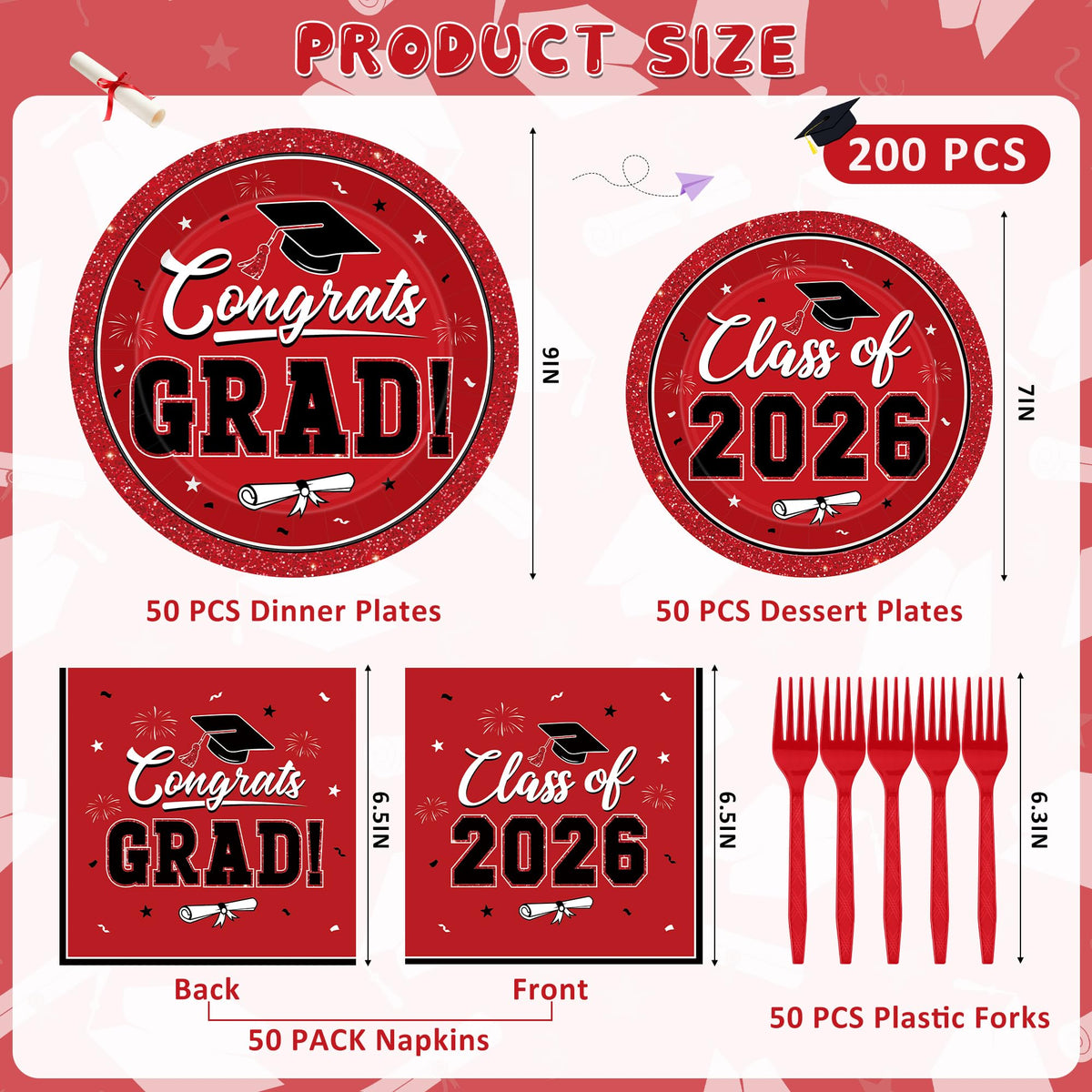 QZYL 7-inch graduation dessert plates with celebratory graphics for sweet treats.