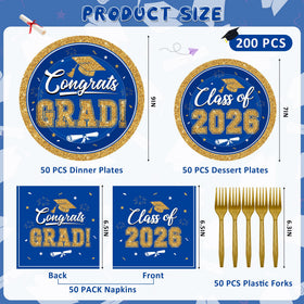 QZYL graduation dessert plates in blue and gold for festive bites